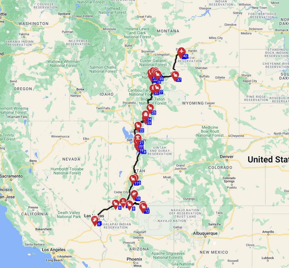 USA Motorhome journey from Las Vegas to Billings RV ROUTE PLANNER